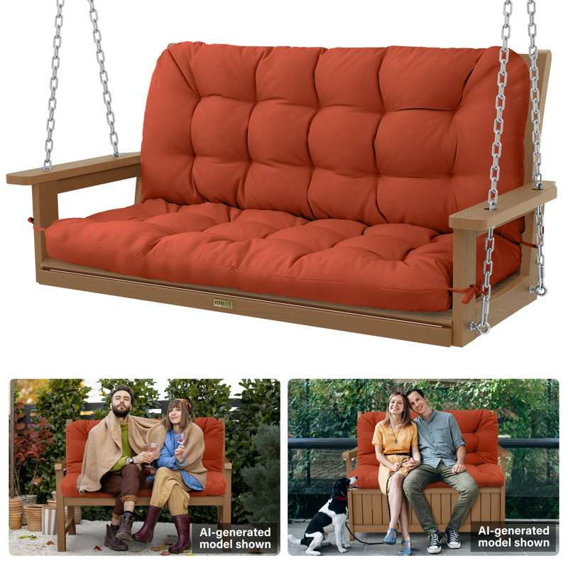 Waterproof Porch Swing Cushion Outdoor Bench Cushion for 2-3 Seater, Orange