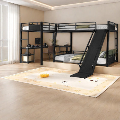 Space Saving Metal Beds with Slide, MDF Desk Storage, Modern Industrial Home