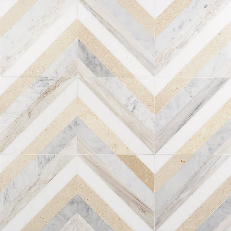 Chelsea 8" x 8" Marble Mosaic Tile, Beige/Gray
