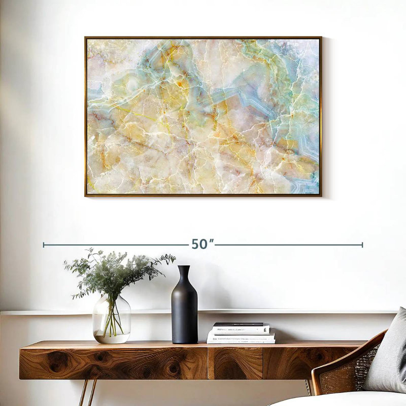 Marbre pierre Almeida, Cadre flottant doré, 37 po x 25 po