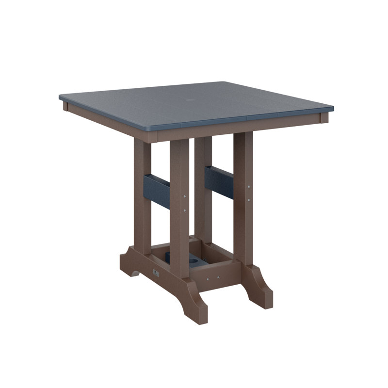 Garden Classic Outdoor Square Bar Table, Navy Blue, Chocolate Brown, 35.5" H x 33" W x 33" D