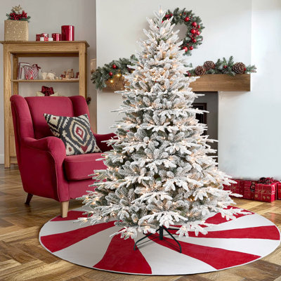 Prelit Flocked Artificial Full Christmas Tree with PE & PVC Tips, Premium Snow Pre-Lit Holiday Xmas Tree with UL Incandescent Lights, Foldable Base for Home Office Party