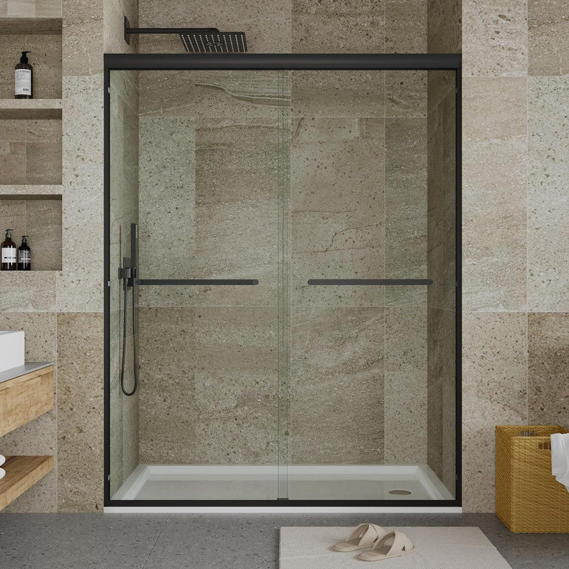 72" Frameless Sliding Shower Door 56-60" W, 8mm Tempered Glass with Explosion-Proof Film, Black