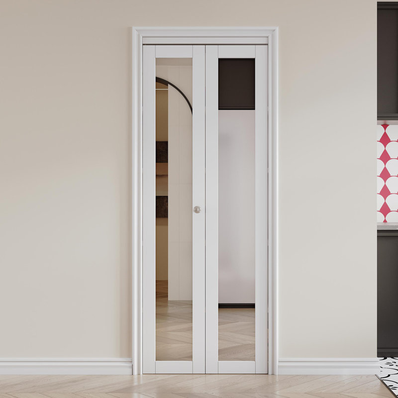 72" x 80" H 1-Lite Mirrored Door Solid Manufactured Wood Double Bi-Fold Door with Installation Hardware Kit, 72" x 80"