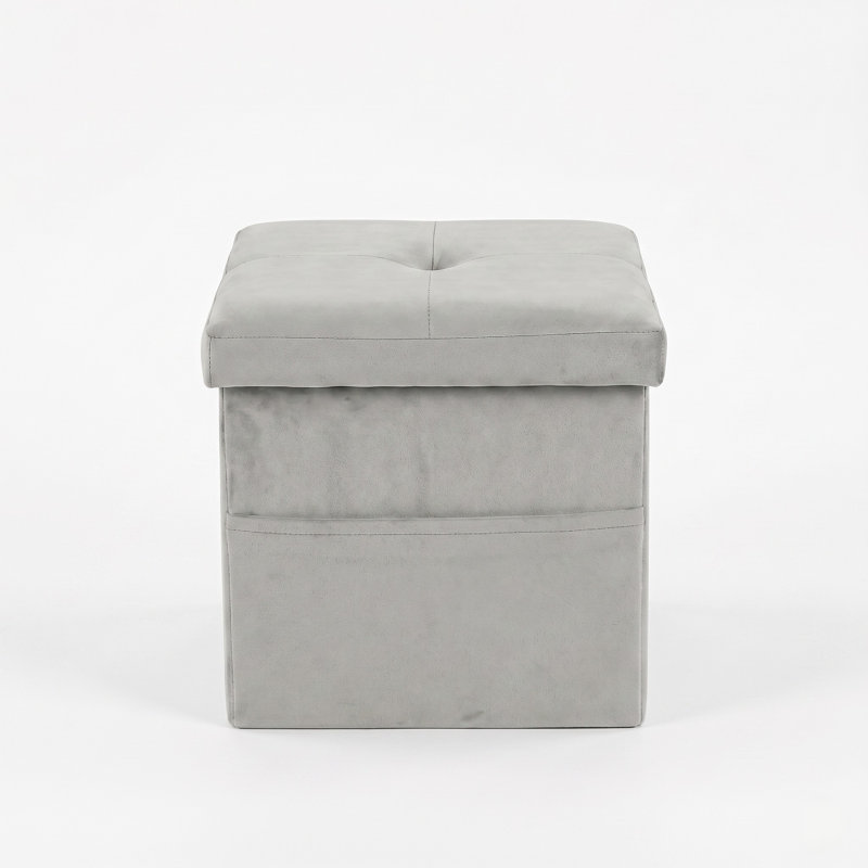Winningham 12" Tufted Upholstered Folding Storage Bench With Pocket, Light Gray