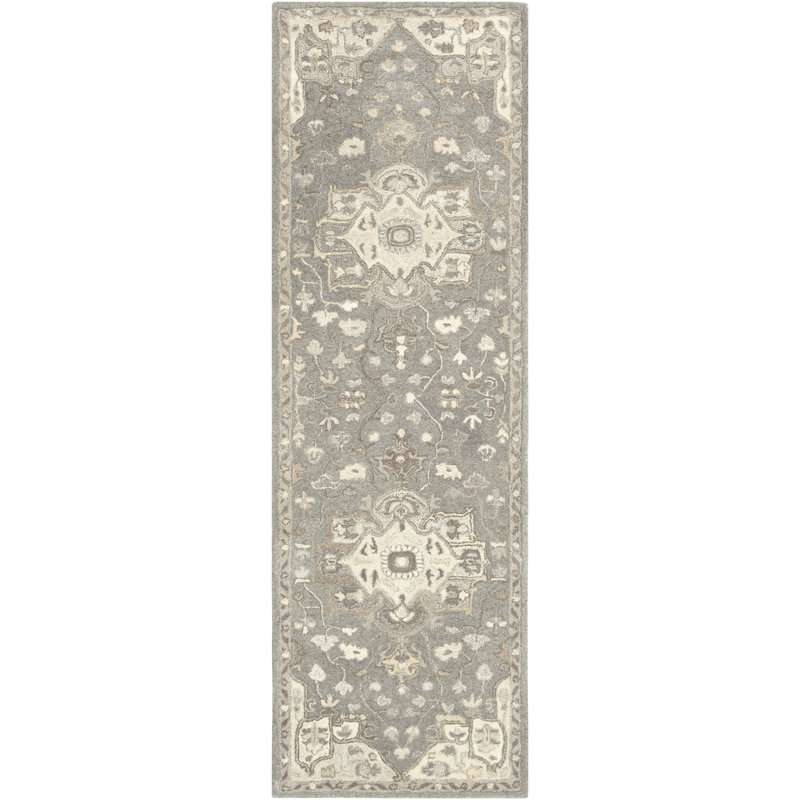Burkholder Oriental Hand-Tufted Wool Charcoal/Taupe Area Rug, Runner 3' x 12'