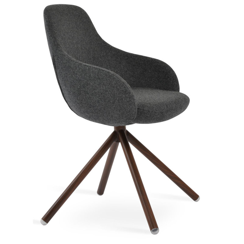 Gazel 17.7'' H Camira Wool Upholstered Metal Armchair, Walnut, Dark Grey