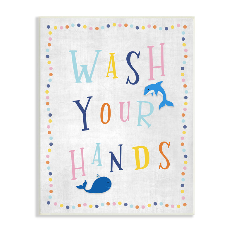 «Wash Your Hands» pour salle de bain, Plaque de bois, H 19 po x l 13 po