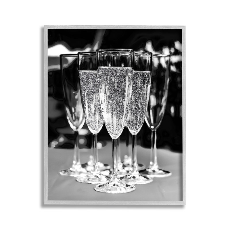 GlamChampagneFlutes, Giclée encadrée noir minuit, H 14 po x l 11 po