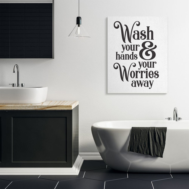 «Wash Your Hands and Worries Bathroom Room Clean» par Ziwei Li - impression d'art graphique, H 48 po x l 36 po, Toile tendue