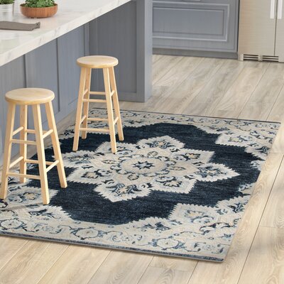 Edmondo Oriental Handmade Tufted Wool Dark Blue/Natural/Gray/Tan Area Rug -  Alcott HillÂ®, 79DB944D5EF44D2EA532BDBBE6D107D5