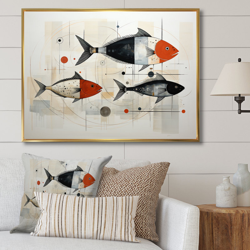 " Fishing Minimalist Marine ", Gold Floater Framed, 24" H x 32" W x 1" D