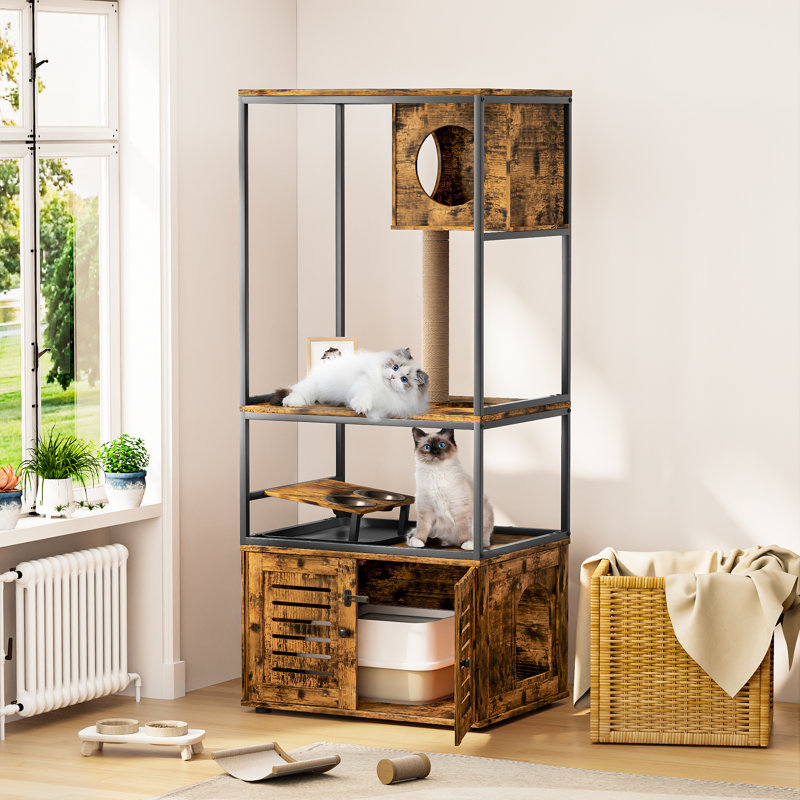 Multi-Level Cat Tree With Litter Box Enclosure