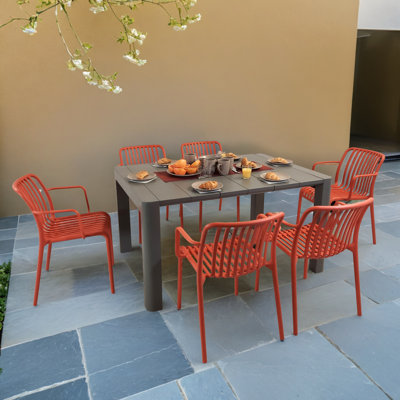 Carachure Rectangular 7 - Piece 6 - Person 100Cm L Outdoor Table Set