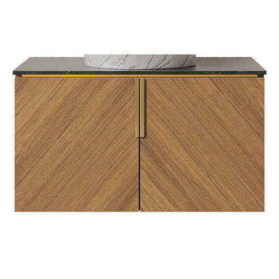 30" ARAI Black Countertop And Brown Oak Cabinet Only, NO Basin, NO Faucet And Sink Cover