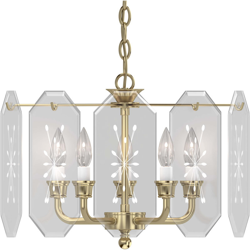 Elegant Polished Brass 5-Light Chandelier with Clear Glass Shades