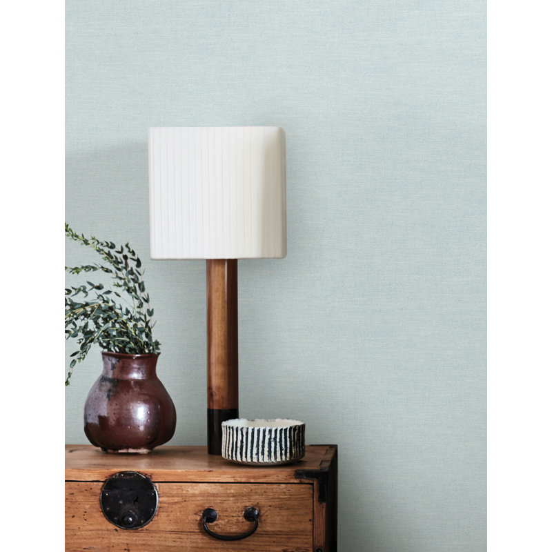 Chambray Light Blue Fabric Weave Wallpaper, Light Green
