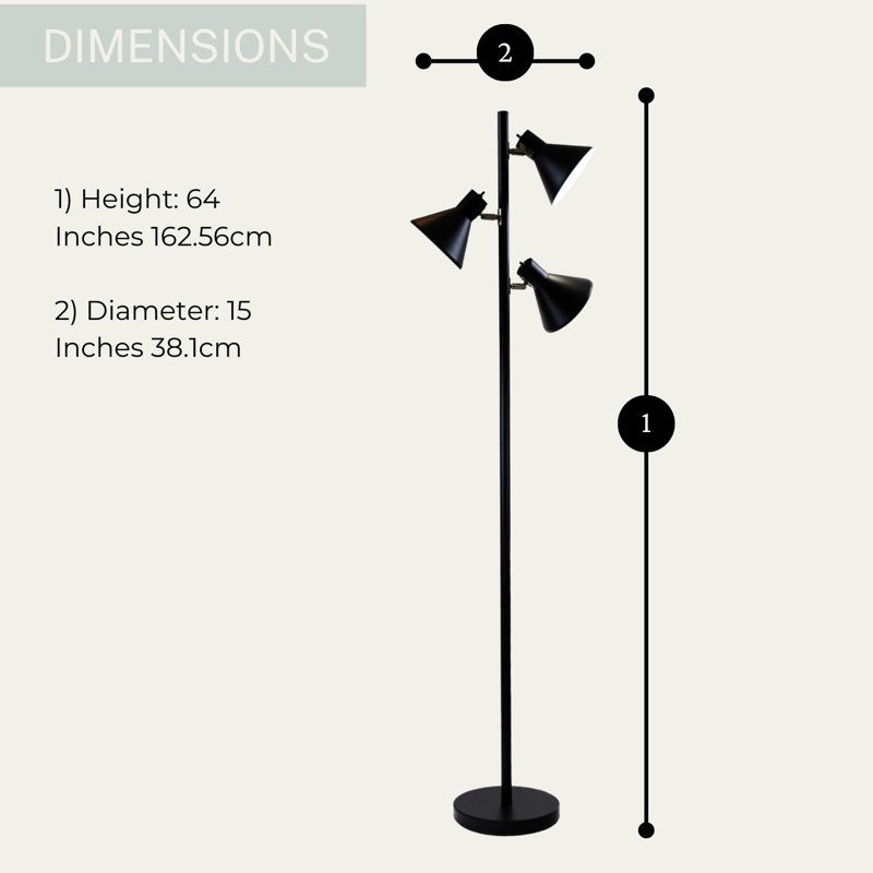 Lampe sur pied à branches 64 "Ankoor, Noir