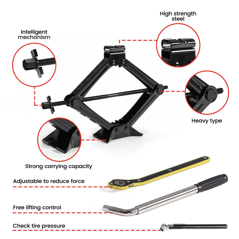 Black Steel 2 Ton Scissor Car Jack Kit with Lug Wrench