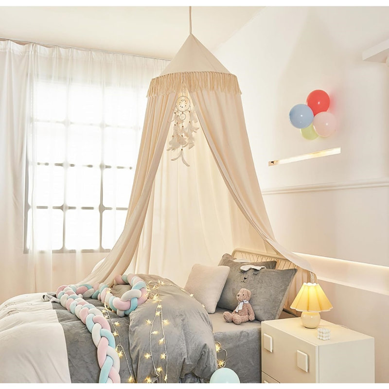 Bed Canopy With Tassels, For Girls Room Decoration (Ivory) 254 X 60Cm