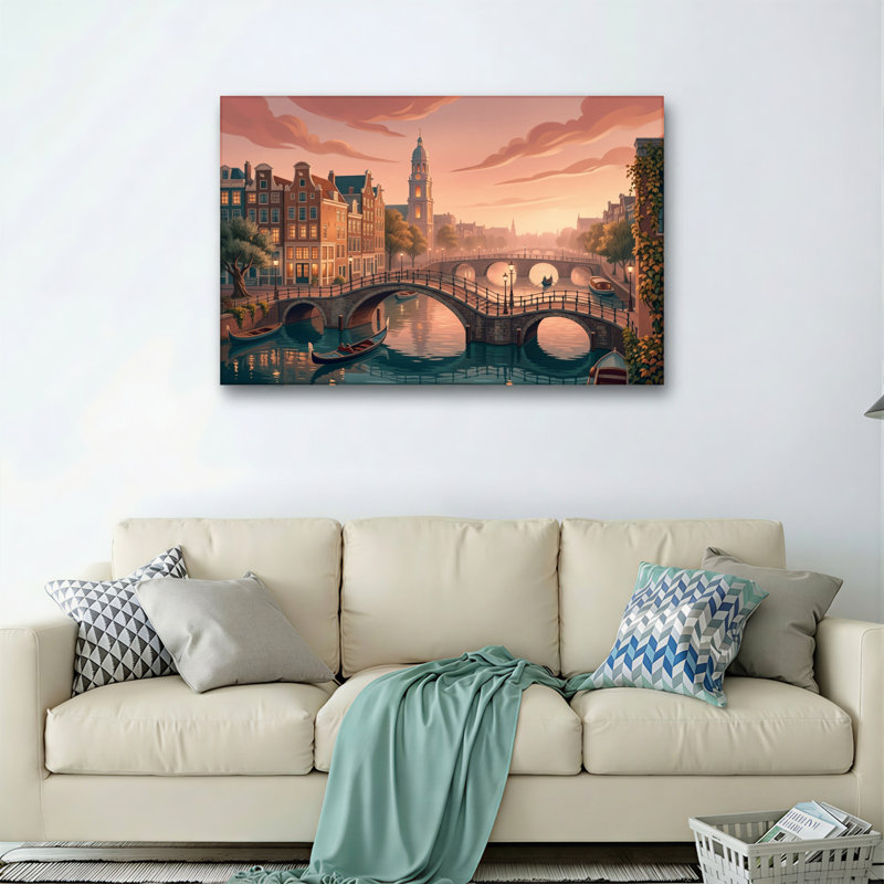 Pont de canal, reproduction d'art sur toile, ensemble de 1, Wrapped Canvas, 32"H x 48"W