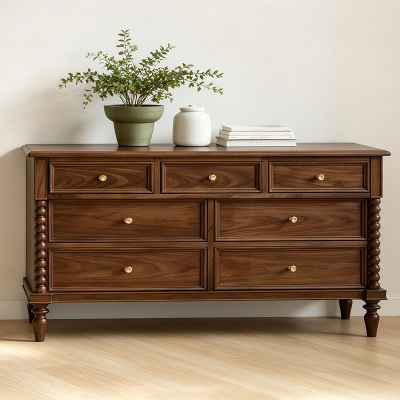 Buffet de rangement à tiroirs entièrement en bois massif, H 29,52 po x l 62,99 po x P 15,74 po