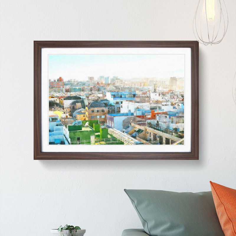 Rooftop View of Gran Canaria - Picture Frame Painting Print, 33cm H x 45cm W x 2cm D, Walnut Framed
