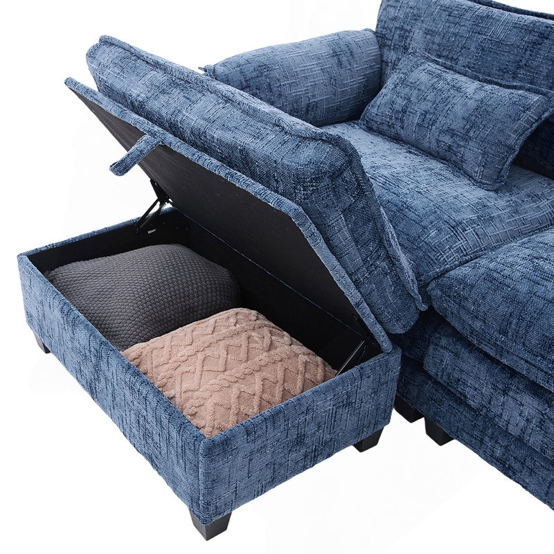 Modern Chenille L Shaped Sectional Sofa With Movable Storage Ottoman, Phone Holder, And USB Charging Port For Ultimate Comfort And Functionality