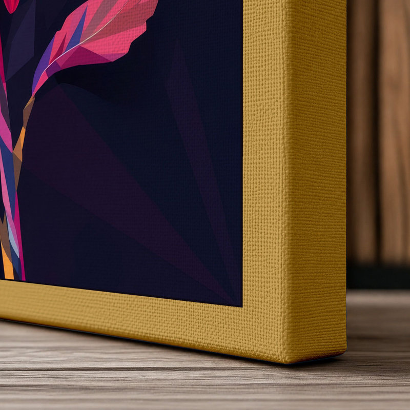 Pink Gerbera Geometric Botanical - Wrapped Canvas, 24x16 - 61.0 x 40.6 cm, Ochre Border