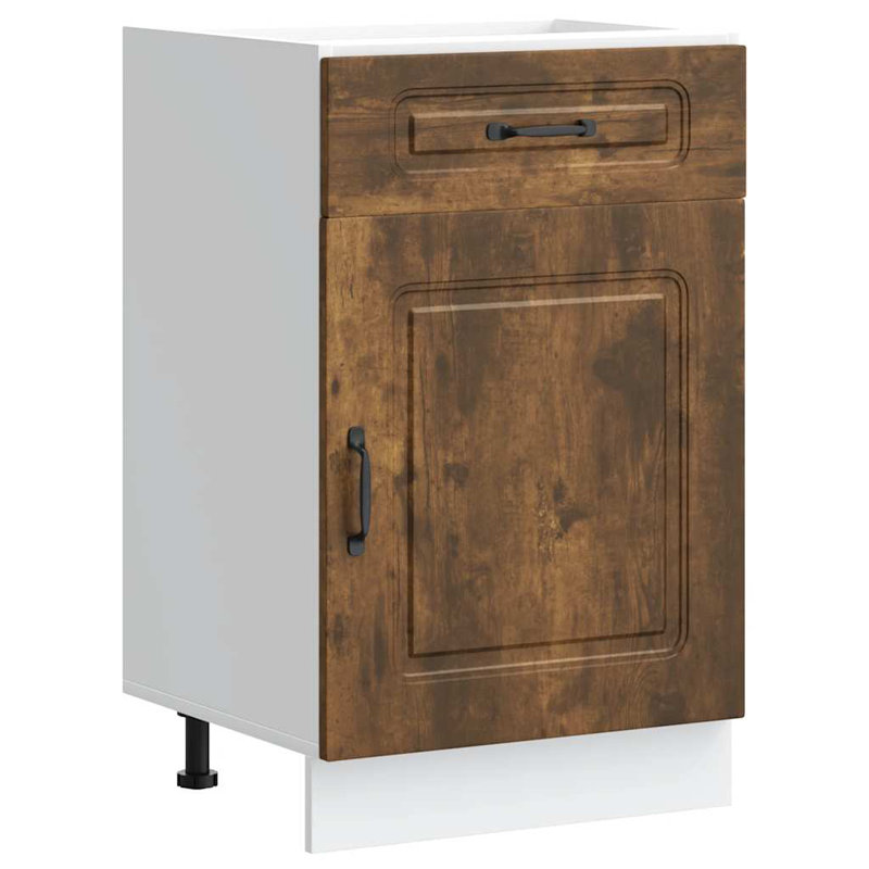 Kitchen Base Cabinet Kalmar Engineered Wood, 81.5cm H x 50cm W x 46cm D, Smoked Oak