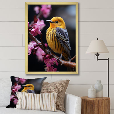 Oiseau jaune sur une fleur de cerisier IV sur toile