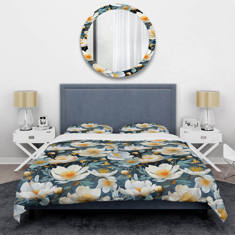 Motif floral Blue Coastal Blossoms - ensemble de housse de couette floral - microfibre de polyester