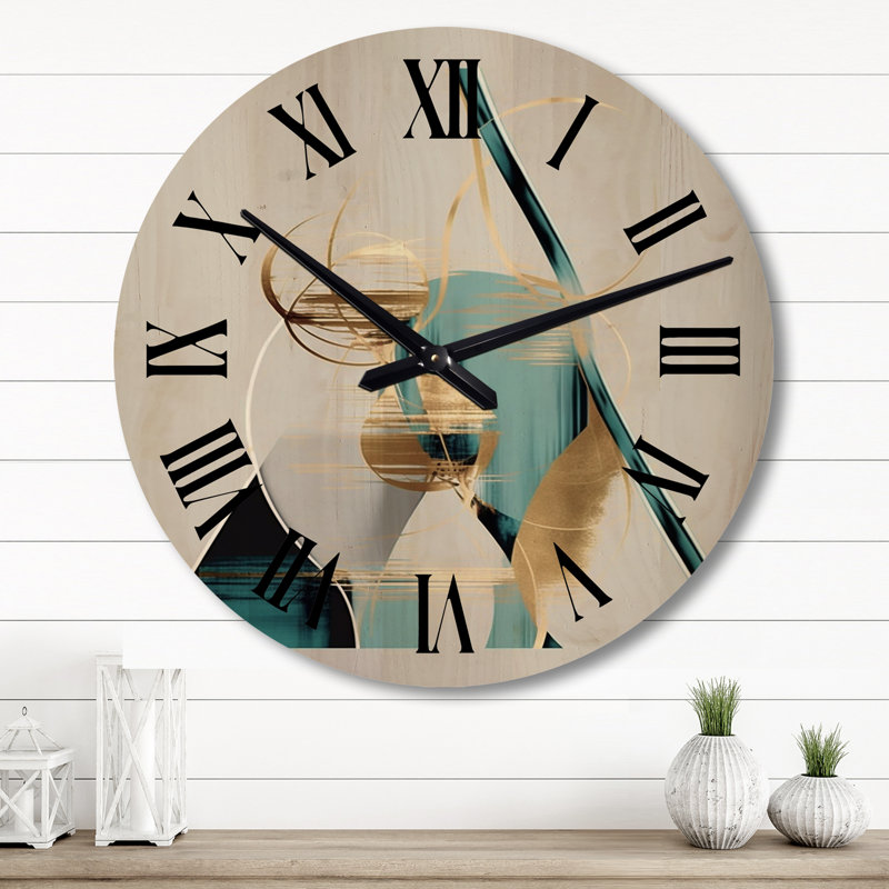 Horloge murale moderne surdimensionnée en bois pleine lune or et turquoise Minimalisme II, Grand