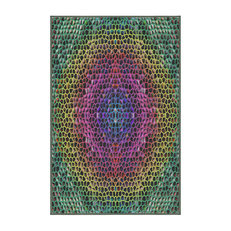 Tapis rose/jaune/vert à motif, Rectangle 3 pi x 5 pi