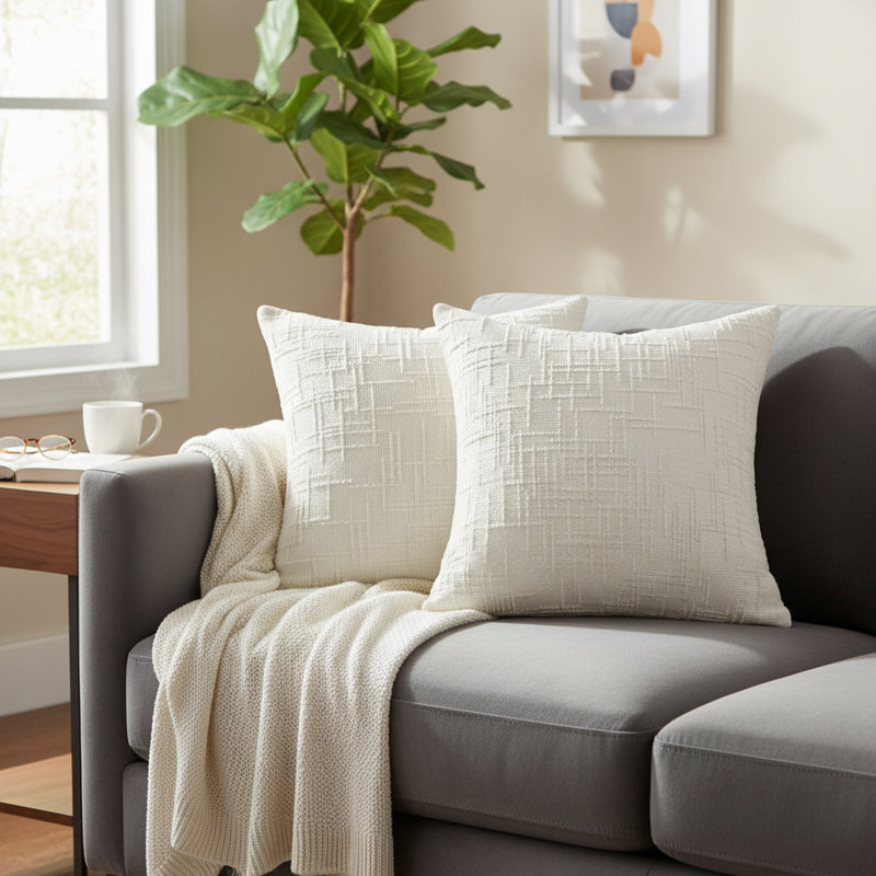 18 x 18 housses de coussin en chenille, ensemble de 2 taies d'oreiller texturées de style bohème pour canapé, décor de salon