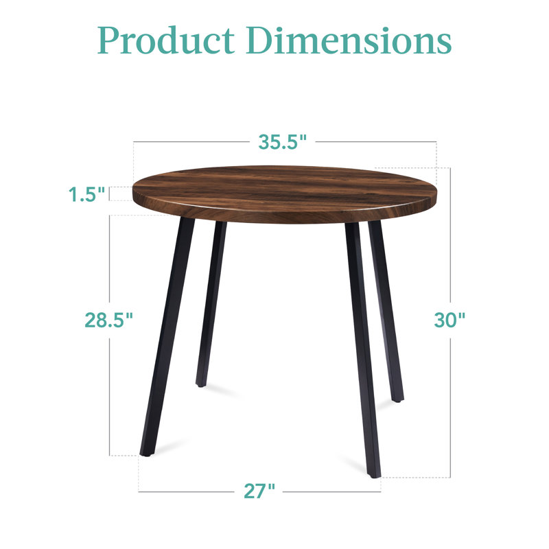 35.5" Round Black MDF Mid-Century Modern Dining Table