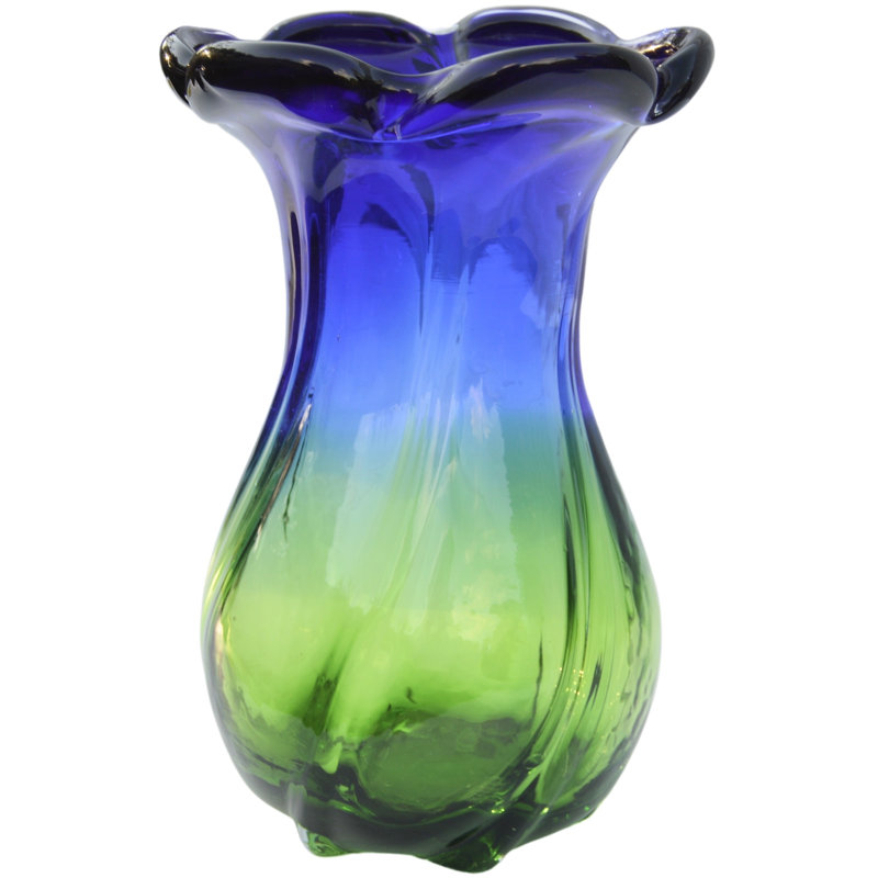 Vase de table en verre bleu / vert 8,5 po