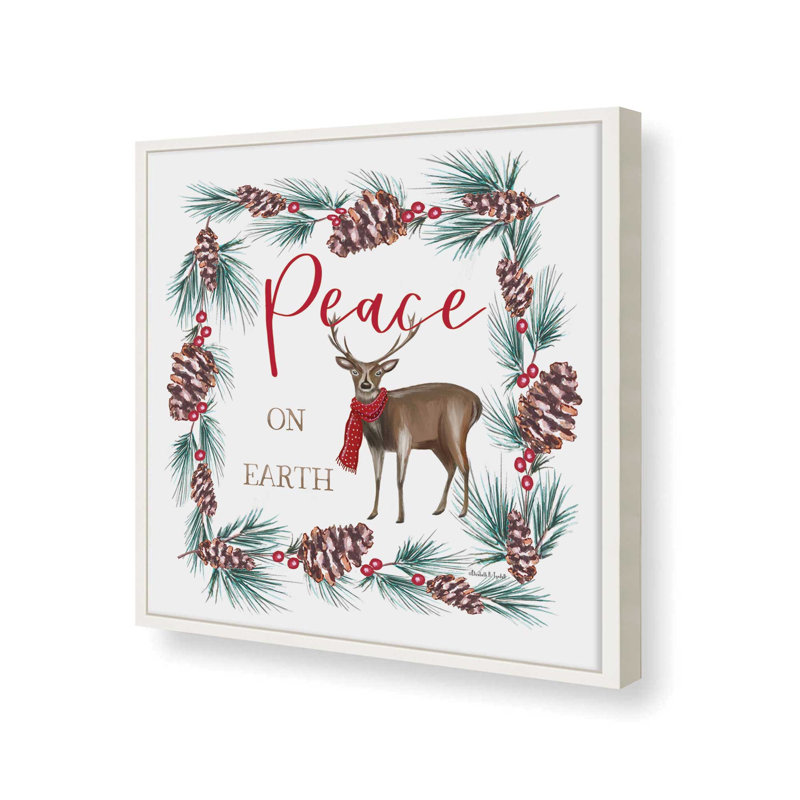 «Peace on Earth Reindeer» par Elizabeth Tyndall, reproduction d'art, L 20 po x H 20 po, Blanc, Impression encadrée