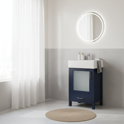 Meuble-lavabo bleu 20 po avec lavabo en céramique et rangement à fermeture en douceur