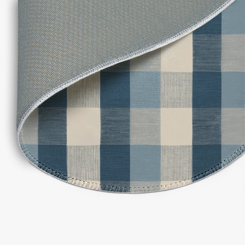 Tapis d'intérieur et d'extérieur à carreaux bleu, Rond 5 pi