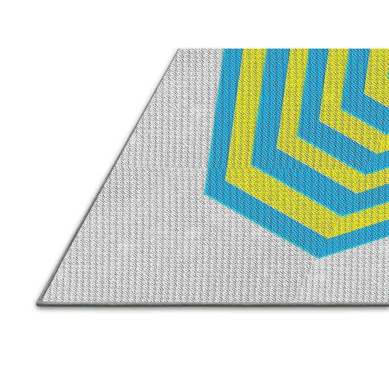 Tapis gris clair/bleu/jaune tissé à la machine, Rectangle 5 pi x 7 pi