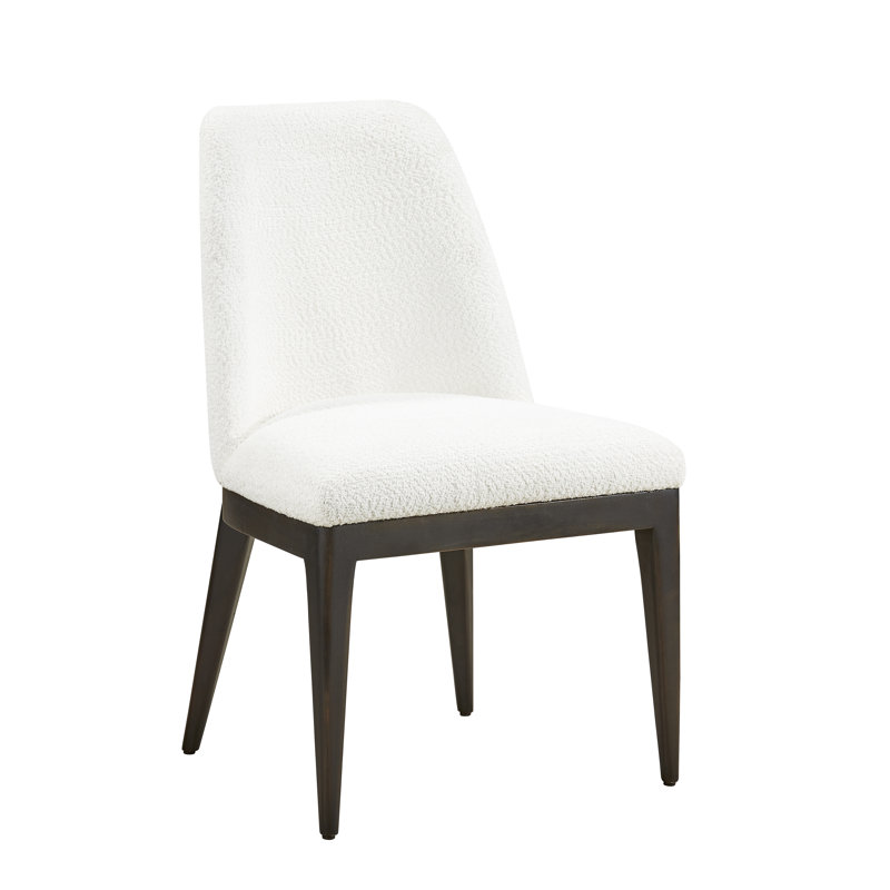 18'' H Upholstered Side Chair, White Boucle, Dark Walnut