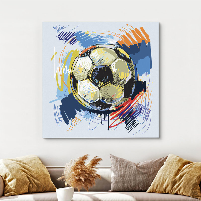 Multicolore, caricature de football multicolore, reproduction d'art sur toile carrée pour chambre d'enfant