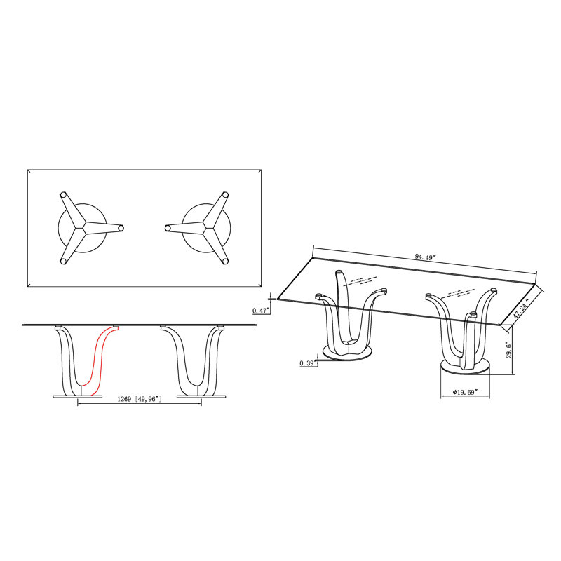 Belshin Contemporary Rectangular Glass Dining Table