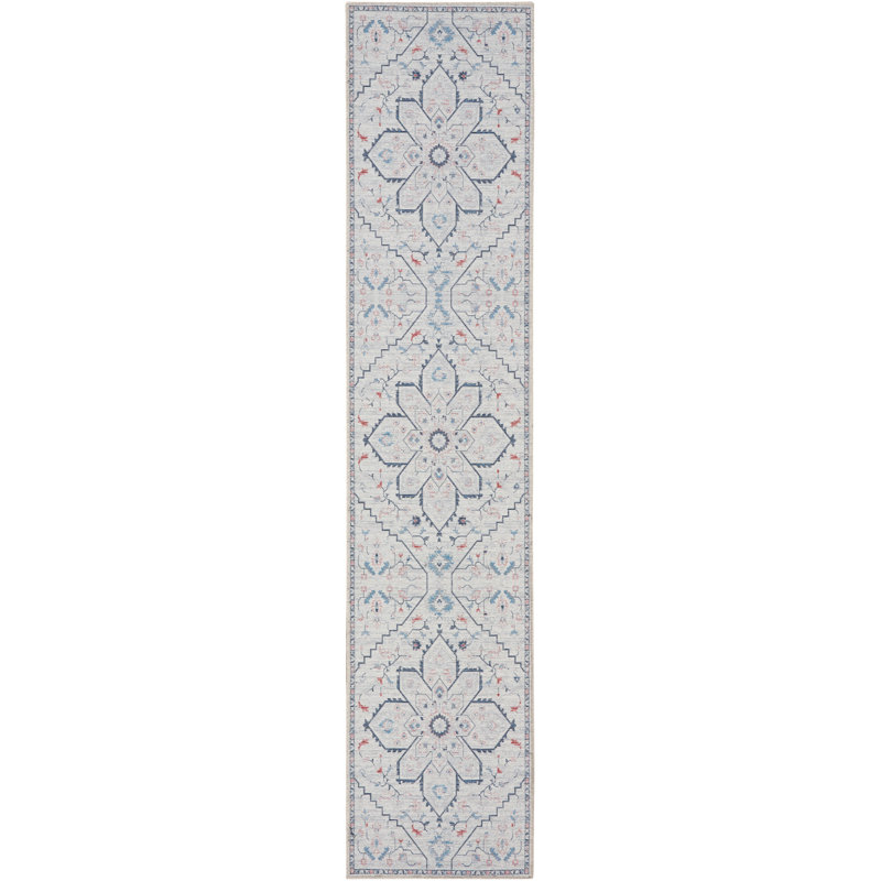 Oriental Machine Washable Area Rug in Gray, Runner 2'2" x 10'