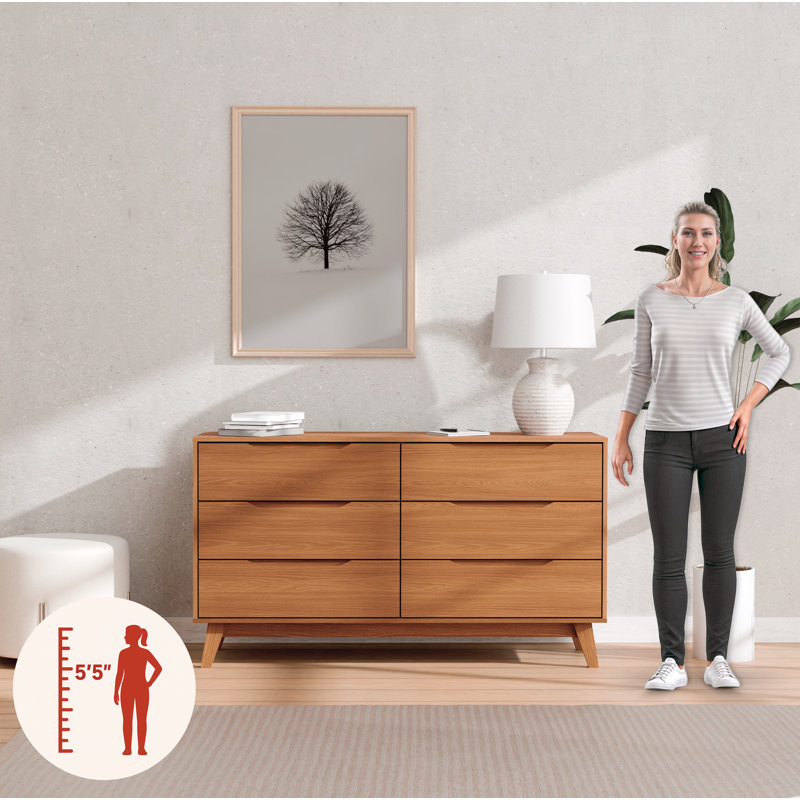 Rio Modern 6-drawer Dresser With Built-in Handles And Wooden Base, Brown