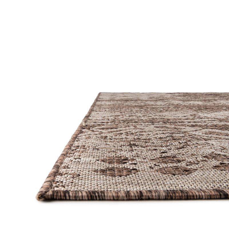 Tapis intérieur / extérieur brun / brun clair en polypropylène tissé à la machine 9 pi 10 po x 13 pi Brison