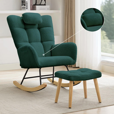 Chaise berçante de chambre de bébé avec repose-pieds, fauteuil berçant rembourré avec dossier haut, fauteuil de lecture pour adultes, chambre de bébé, salon, bureau, blanc avec repose-pieds