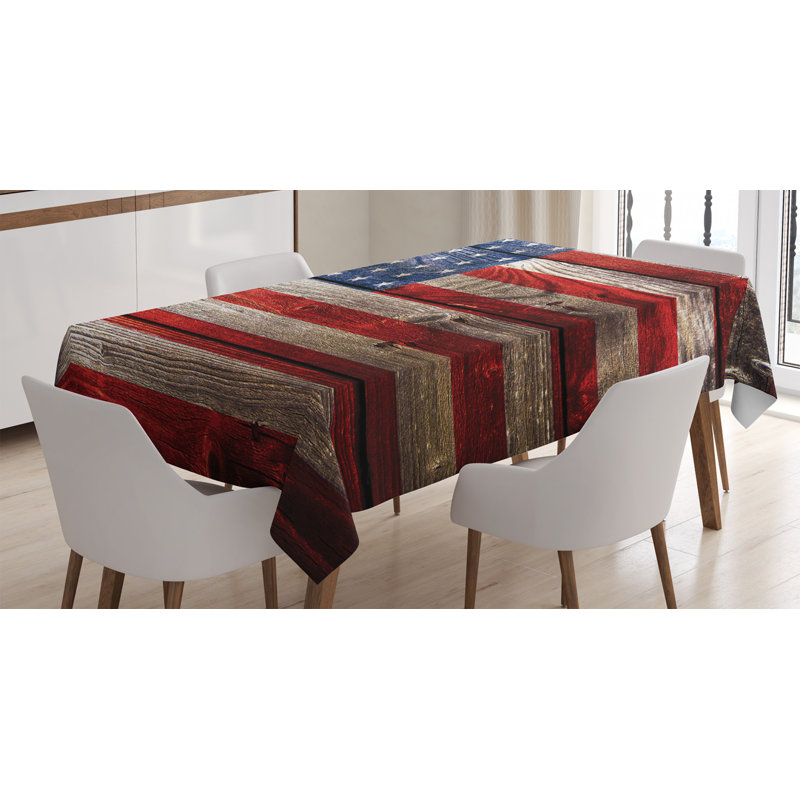 Ambesonne Usa Tablecloth, Fourth Of July Independence Day Weathered Retro Wood Wall Looking Country Emblem, Rectangular Table Cover For Dining Room Kitchen Decor, 52" X 70", Red Blue Tan