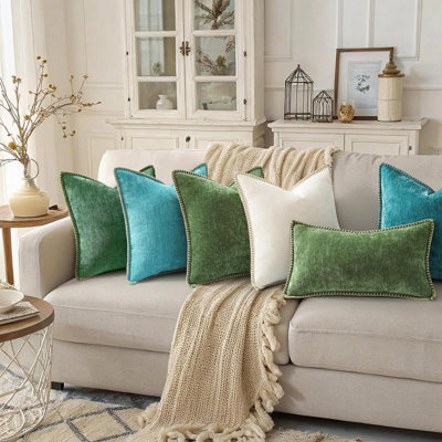 Soft Chenille Throw Pillow Covers 20x20 Set of 2 Forest Green,Fall Textured Decorative Throw Pillow Cases Stitched Edge Modern Farmhouse Luxury Boho Velvet for Couch Sofa Bed Home Decor